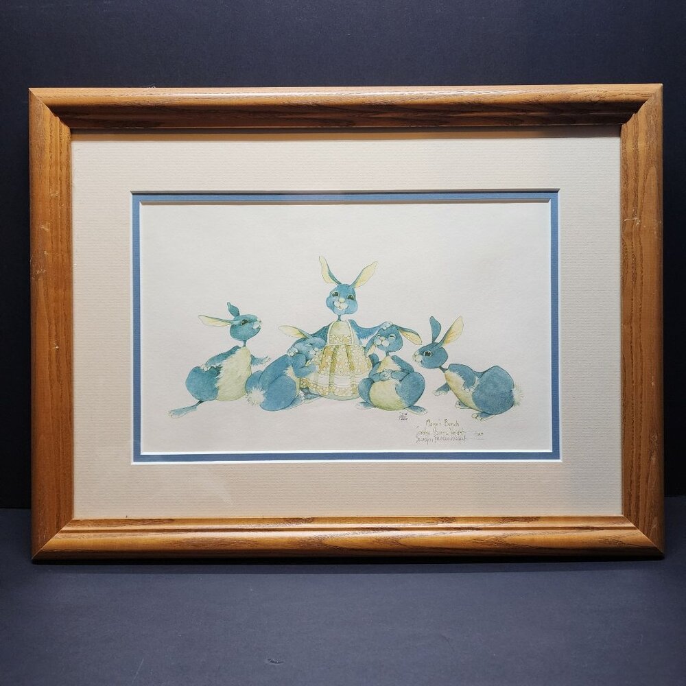 Vtg Carolyn Shores Wright Mama's Bunch Print Picture Framed Signed 12 x 16.5 in